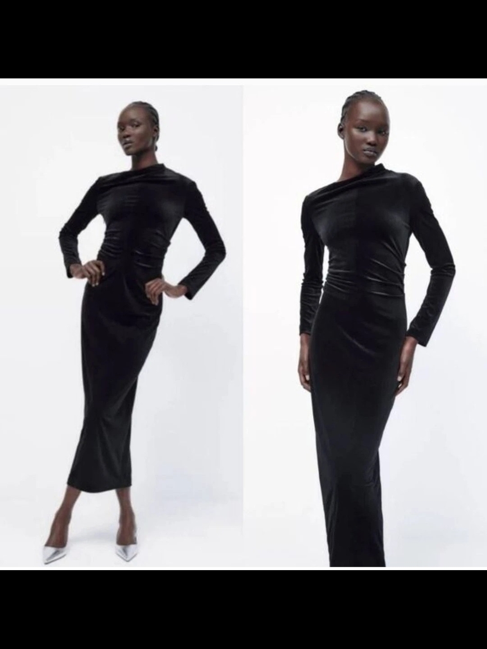 Zara Velvet Asymmetrical Neckline Long Dress. Size L.